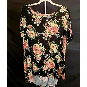 Oddy Plus Size 4X Floral Hi-Low Blouse – Short Sleeve Scoop Neck Tunic Top